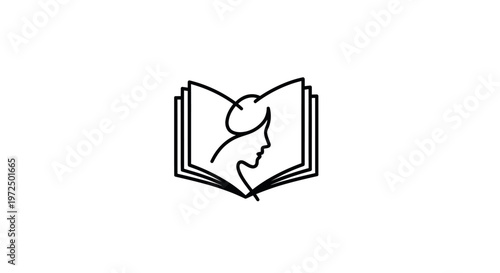 Open Book Silhouette with Woman's Profile - Symbol of Knowledge and Femininity
