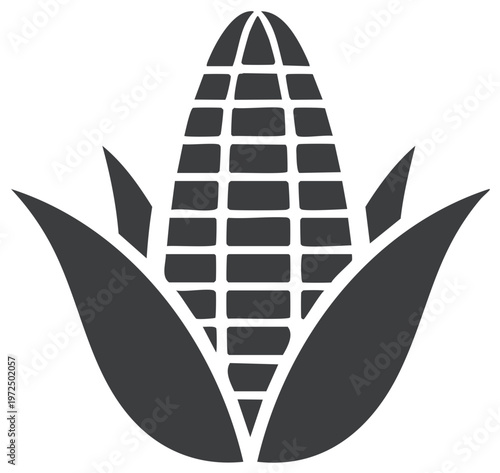 Modern monochrome corn cob icon with husks representing farming food production and harvest season