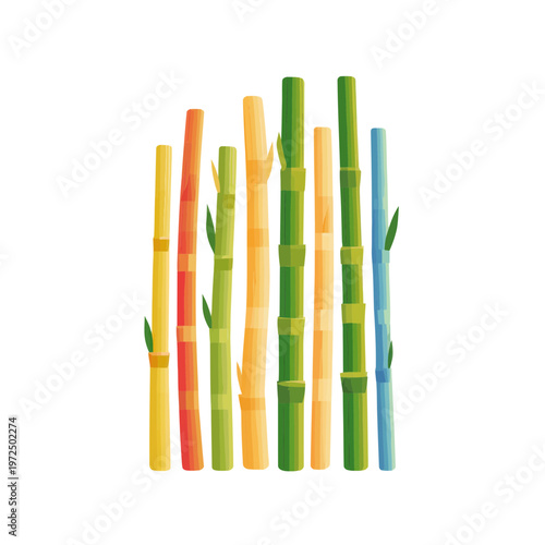Colorful Bamboo Stalks Collection Isolated