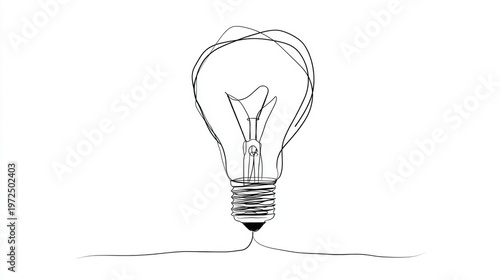 Single line drawing of a light bulb on white background
