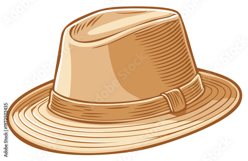 Retro tan fedora hat illustration, elegant headwear design vector