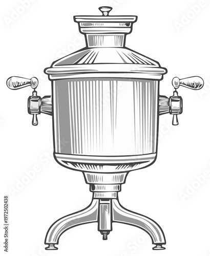Antique Samovar with Spigots and Wooden Handles Illustration