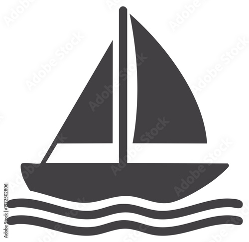 Sailboat icon navigating blue water waves simplistic graphic design