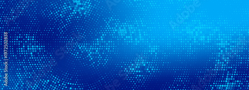Glowing blue dotted wallpaper. Abstract curved round dot grid texture. Circle halftone pattern background. Dark navy backdrop for technology, business, news, healthcare, medicine design. Vector