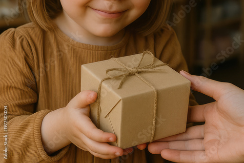 Portrait of a person holding a gift box with ribbon and luxurious packaging design, perfect for holidays and celebrations..