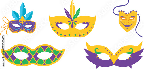 Title colorful mardi gras masks collection a festive and decorative illustration description a vibrant collection of mardi gras masks in various colors