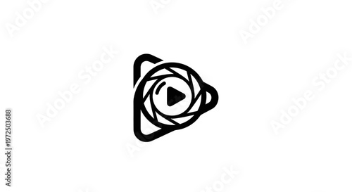 Abstract video play button icon with camera lens aperture effect and motion blur