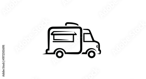 Hand-drawn vector icon of a food truck on a white background