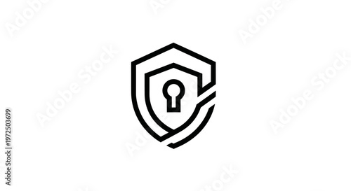 Shield with keyhole icon, cybersecurity and data protection concept