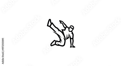 Dynamic Breakdancer Silhouette in Motion, Isolated on White Background