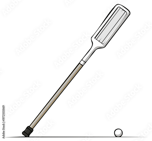 Playful cartoon golf putter poised to strike a golf ball, illustrating the start of a game