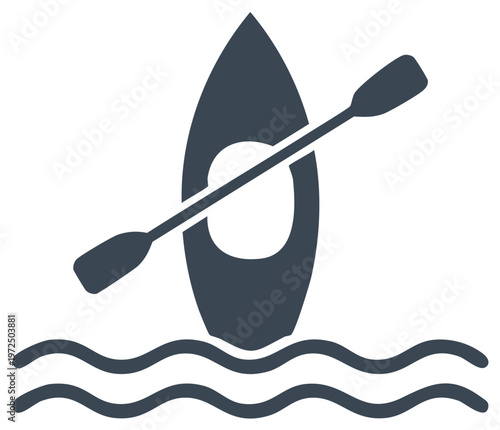 Silhouette of kayak with paddle on wavy water, representing water sports and recreation.