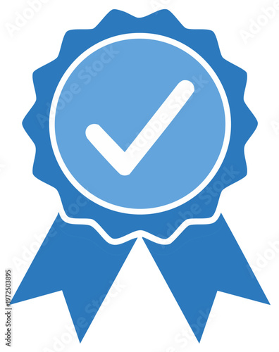 Blue Ribbon Award with Check Mark Symbol