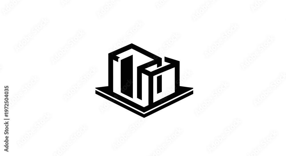 Fototapeta premium Geometric Building Icon, Modern Architecture, Minimalist Design, Vector Art