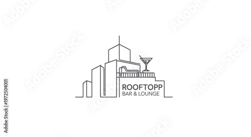 Rooftop Bar and Lounge Logo with Cityscape and Cocktail