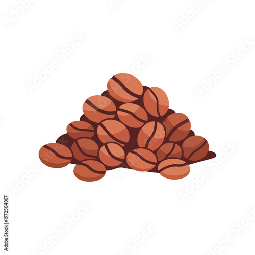 A pile of roasted brown coffee beans on a white background.