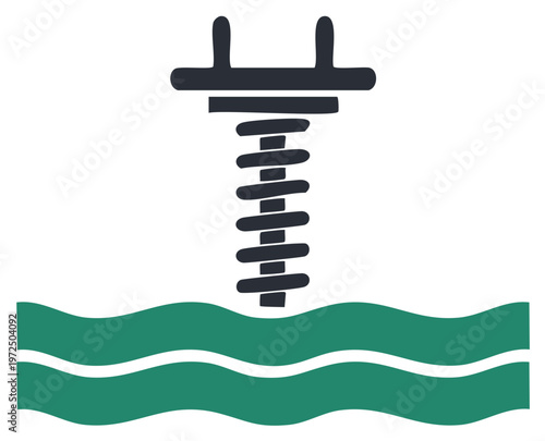 Stylized Screw Pile Foundation System Design Element Illustration Over Green Water