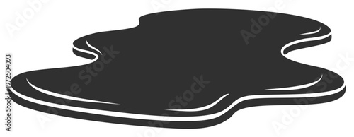 Abstract black liquid puddle icon, oil spill or ink stain vector graphic