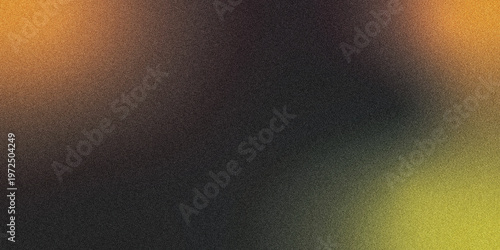 Orange, GreenYellow and black luminous ribbons rising smoothly from a deep shadowed base over a subtle grainy textured background with gentle glowing accents, modern abstract banner design.