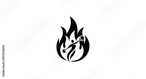 Silhouette of athlete in flames, abstract fire and sport concept