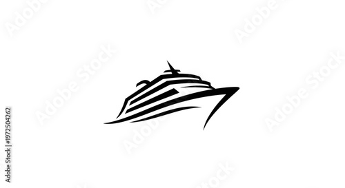 Modern Cruise Ship Silhouette Icon, Abstract Voyage Symbol