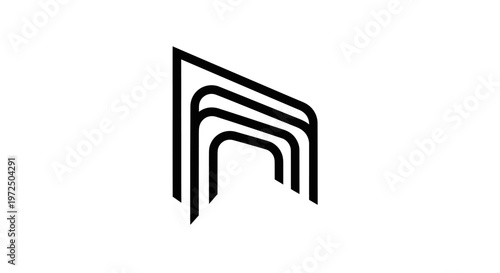 Abstract architectural lines forming layered archways on white background