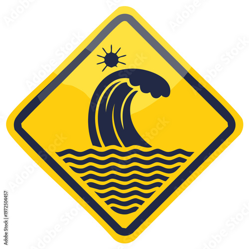 Tsunami Warning Sign Ocean Wave Disaster Hazard Alert Symbol Icon