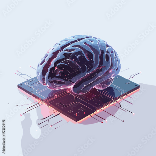 Artificial intelligence AI neural network digital brain machine deep learning processing big data analysis technology connection mining chipset on Circuit board futuristic. 