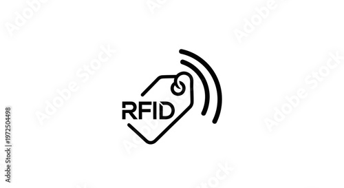 RFID Tag Icon with Wireless Signal Waves, Technology Concept