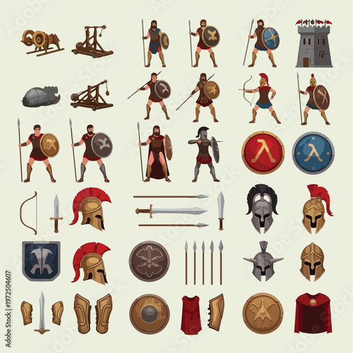 Ancient Greek Warriors and Shields.