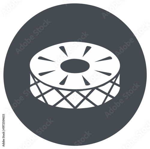 Abstract Drum Graphic with Circular Frame and Crosshatch Pattern