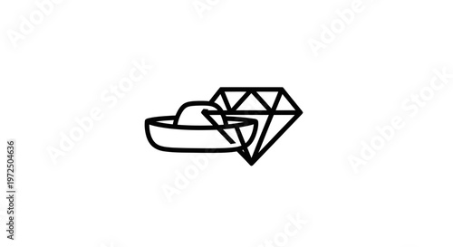 Diamond ring icon, simple line art, jewelry symbol, luxury, engagement, proposal