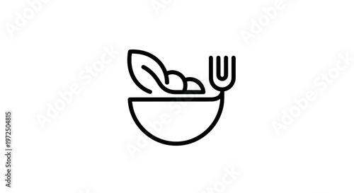 Simple line icon of a salad bowl with fork, representing healthy eating and fresh food.