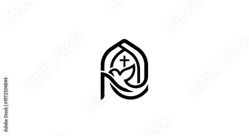 Dove and Cross Logo - Religious Symbol of Peace and Faith