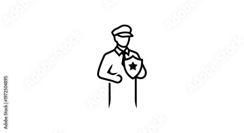 Security guard icon with shield, protection and safety symbol