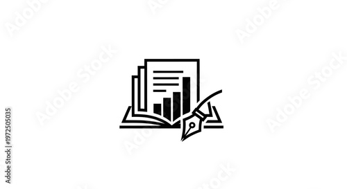 Open book with financial charts and pen icon, business concept, vector illustration