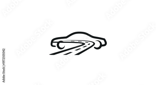 Stylized Silhouette of Car Driving on Winding Road