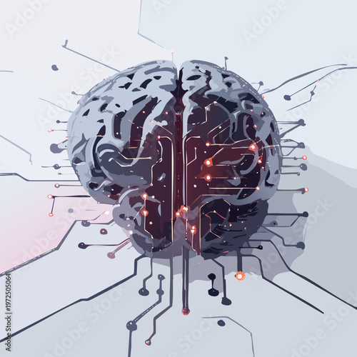 Artificial intelligence AI neural network digital brain machine deep learning processing big data analysis technology connection mining chipset on Circuit board futuristic. 