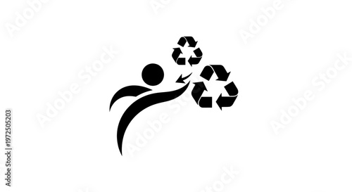 Person reaching for recycling symbols, symbol of sustainability and eco-friendly lifestyle