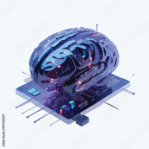Artificial intelligence AI neural network digital brain machine deep learning processing big data analysis technology connection mining chipset on Circuit board futuristic. 