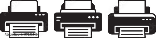 Printer silhouette set – office printer vector icon black and white print machine illustration .
