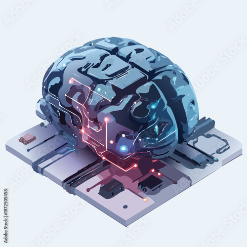 Artificial intelligence AI neural network digital brain machine deep learning processing big data analysis technology connection mining chipset on Circuit board futuristic. 