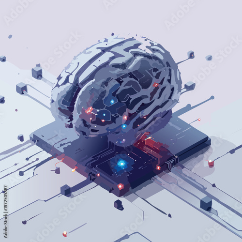 Artificial intelligence AI neural network digital brain machine deep learning processing big data analysis technology connection mining chipset on Circuit board futuristic. 