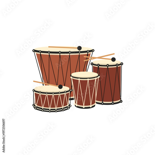 Set of Traditional Percussion Drums with Mallets