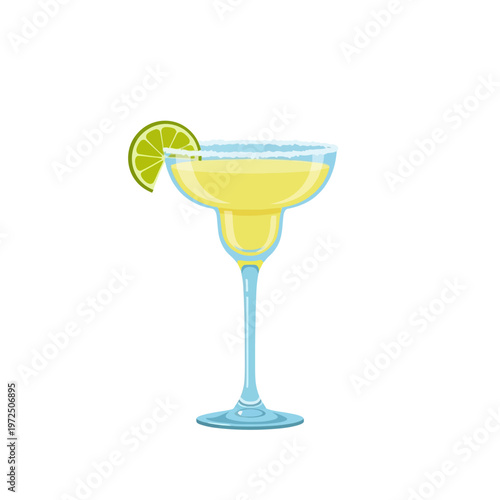 Margarita cocktail with salt rim and lime slice