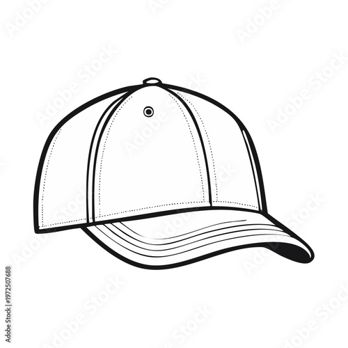 Simple line drawing of a white baseball cap with a curved brim and a button on top