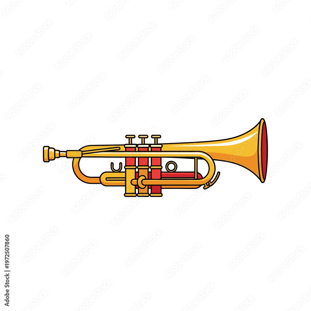 Fototapeta premium Flat vector illustration of a golden trumpet