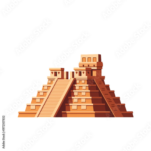 Ancient Mayan Temple Pyramid Flat Vector Illustration