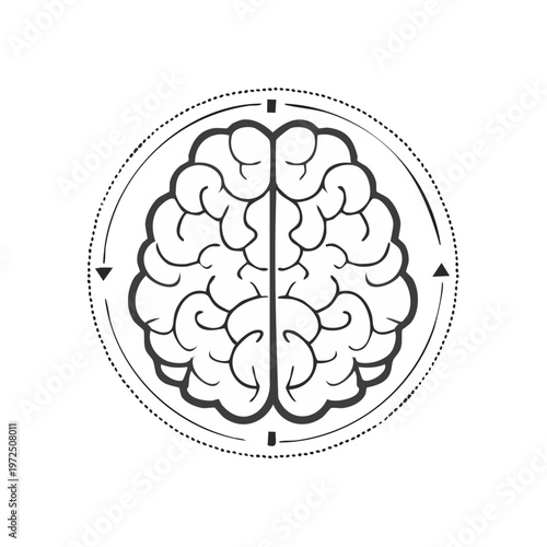 Abstract brain graphic with circular processing elements and arrows
