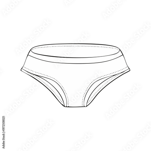 Line drawing illustration of simple white briefs with visible stitching detail